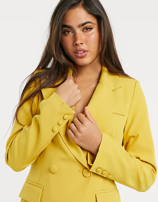Forever U asymetric blazer co ord in mustard | ASOS (Global)