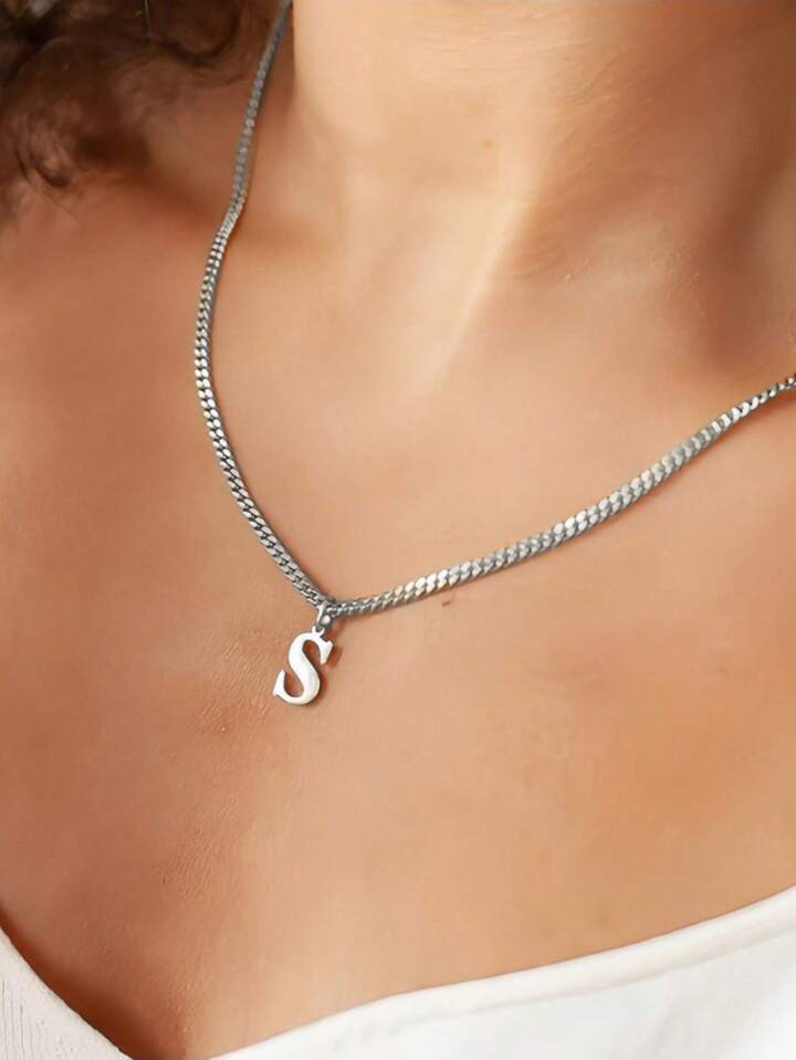 1Pc Stainless Steel Chain Initial Pendant Necklace 26 Letter Pendant Neck Jewelry For Women Gift ... | SHEIN