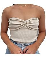 Womens Strapless Crop Top Sexy Sweetheart Neck Ribbed Knit Twisted Knot Front Sleeveless Y2K Cami... | Amazon (US)