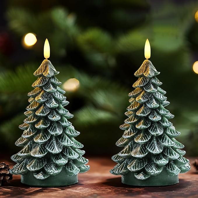 Homemory Christmas Tree Candles with 6 Hours Timer, 2 Pcs Waxy LED Flameless Candles Flickering, ... | Amazon (US)
