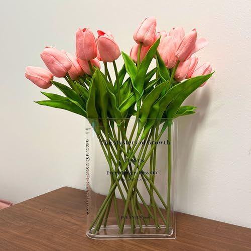 Skywin Acrylic Book Vase Clear - Acrylic Vases for Flowers Aesthetic Room Decor - Clear Book Vase for Flower, Book-Shaped Vase, Acrylic Vases for Centerpieces, or Housewarming Gifts (White Print) | Amazon (US)