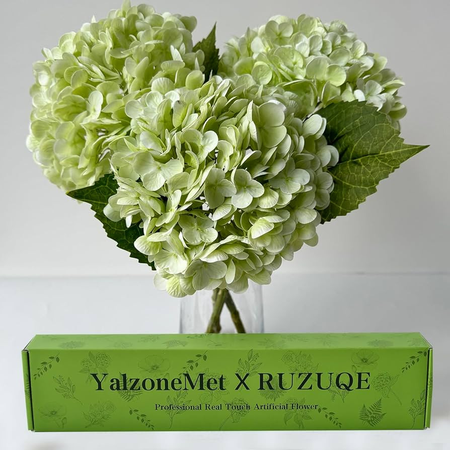 YalzoneMet RUZUQE Light Green Hydrangea Artificial Flowers, 3 Pcs Lifelike Real Touch Latex Hydra... | Amazon (US)