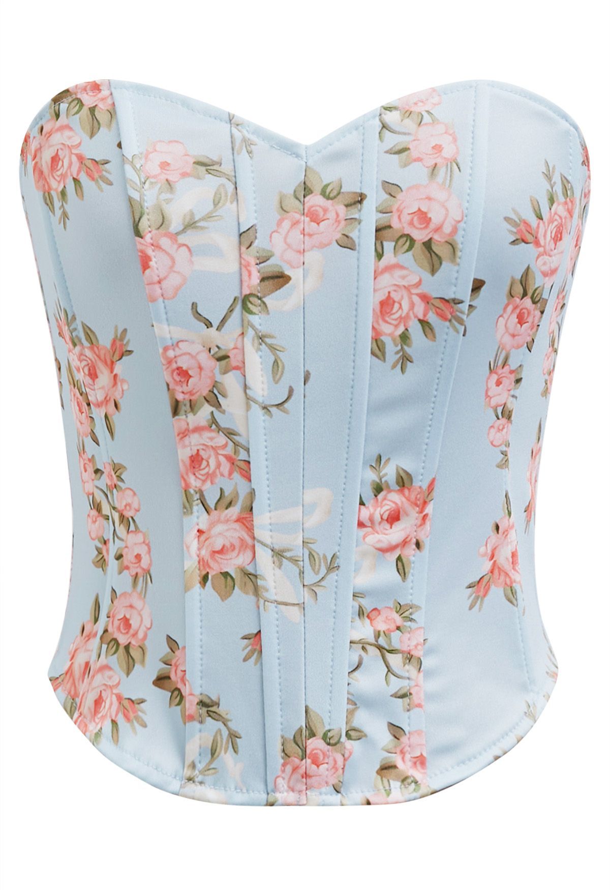 Floral Printed Corset Bustier Top in Baby Blue | Chicwish