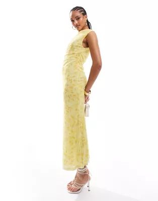 & Other Stories mesh midi dress with drape detail in yellow floral print | ASOS (Global)