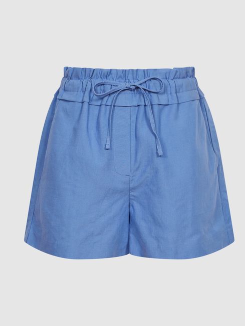 Reiss Blue Macey Linen Pull On Shorts | Reiss US