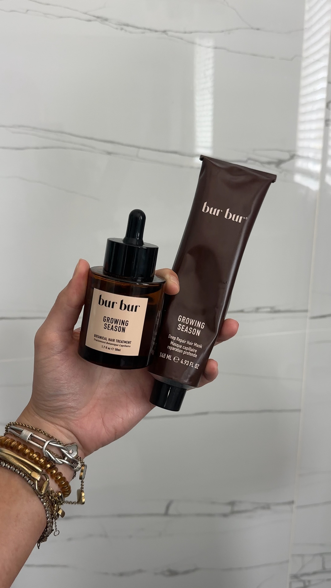 The Bur Bur Growing Season is a high performance botanical hair oil. A weekly treatment that visibly strengthens hair, adds shine, softness and supports healthy hair growth. Recommended to use at least once a week. A high-performance repair mask for dry or damaged hair. This nutrient-rich treatment is packed with strengthening plant proteins, botanical butters, and restorative oils to deeply recondition, protect, and help prevent breakage. It helps rebuild hairs strength and resilience, leaving it supple, healthy, and visibly renewed.

#LTKgrwm #LTKselfcare #LTKBeauty