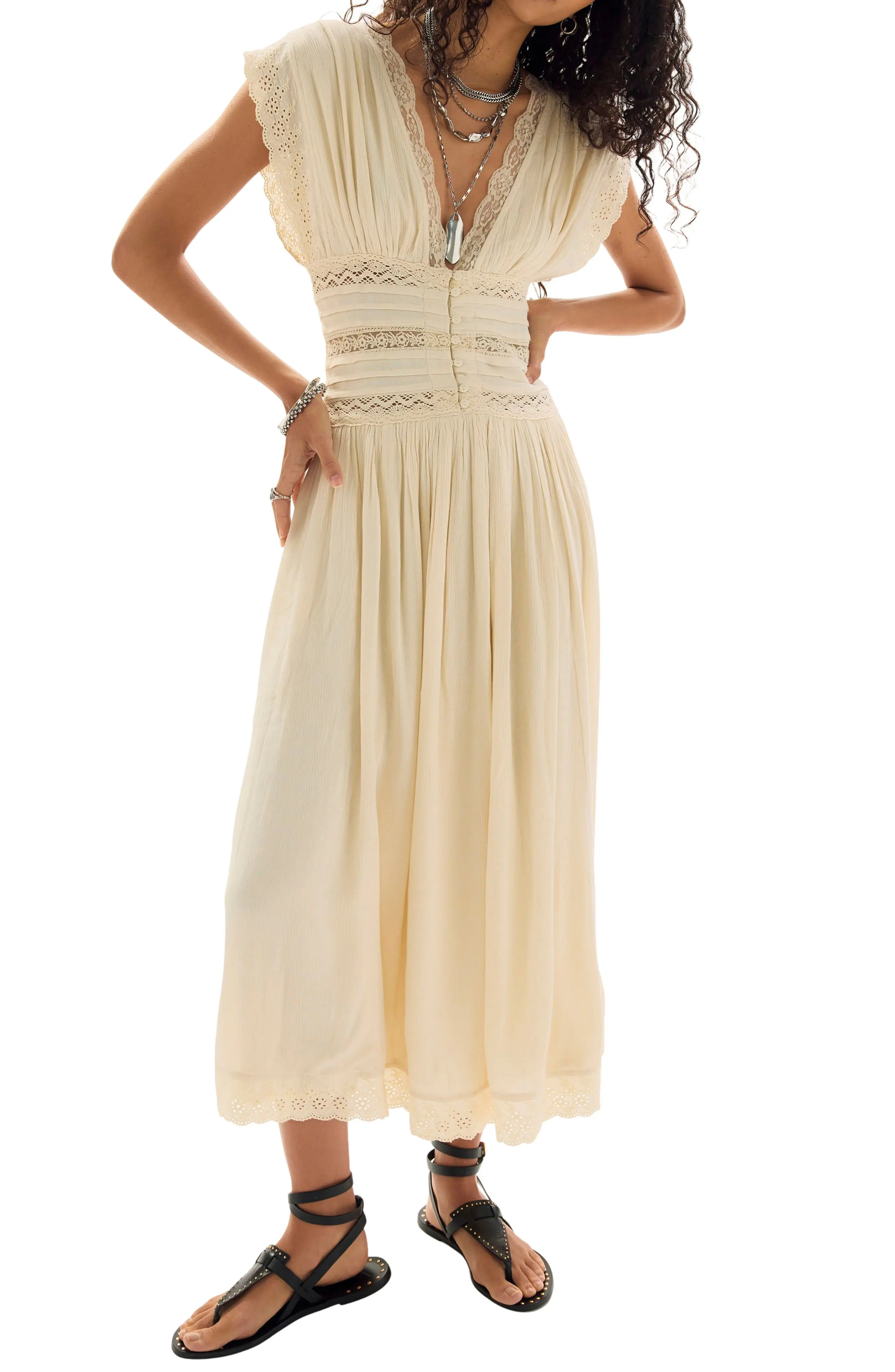 Free People Swimming Across the Sky Eyelet Trim Midi Dress (Women) | Nordstrom | Nordstrom
