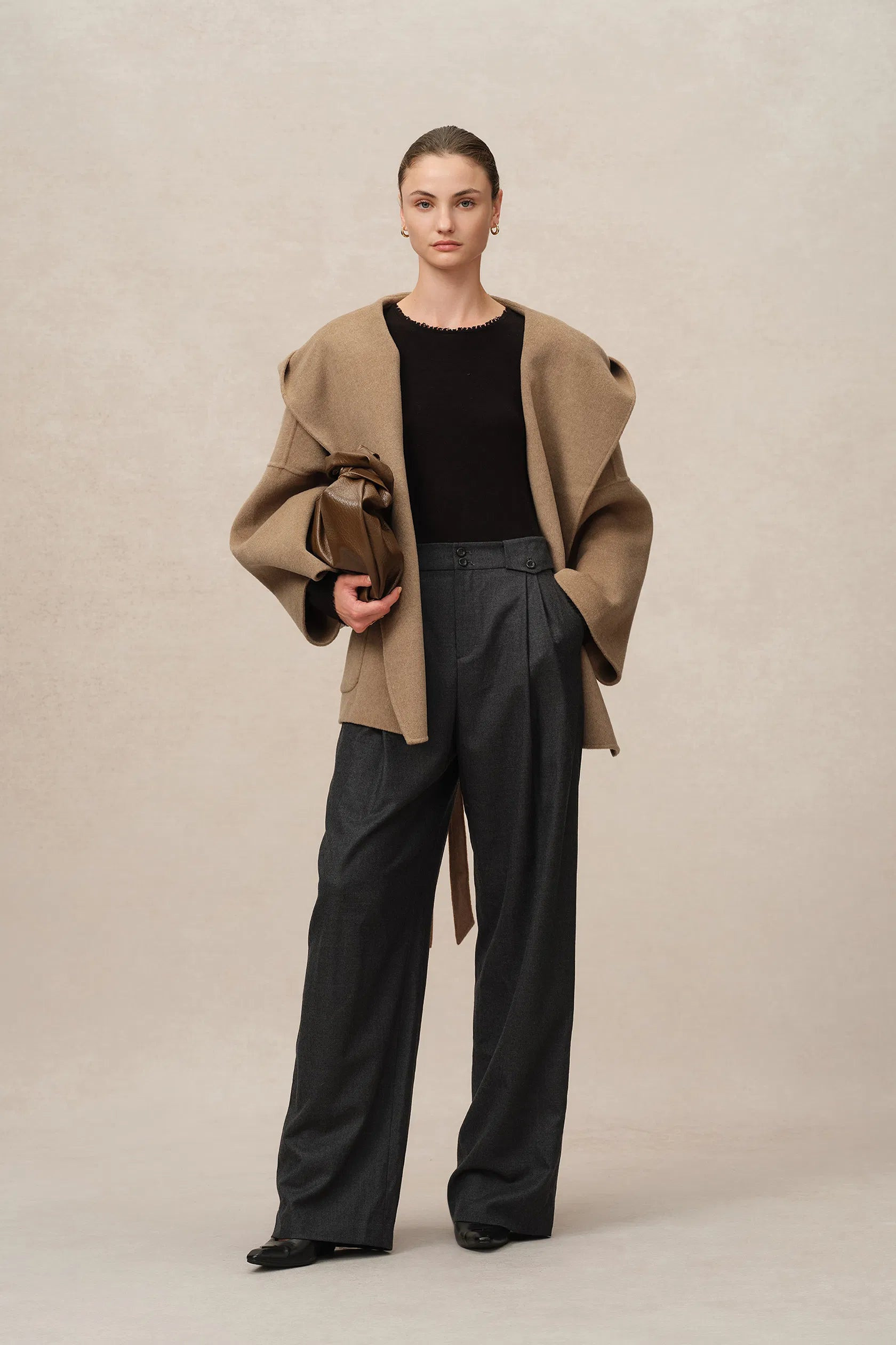 Lanza Handcrafted Hooded Double-Faced Coat in Camel Hair Blend | Fabrique