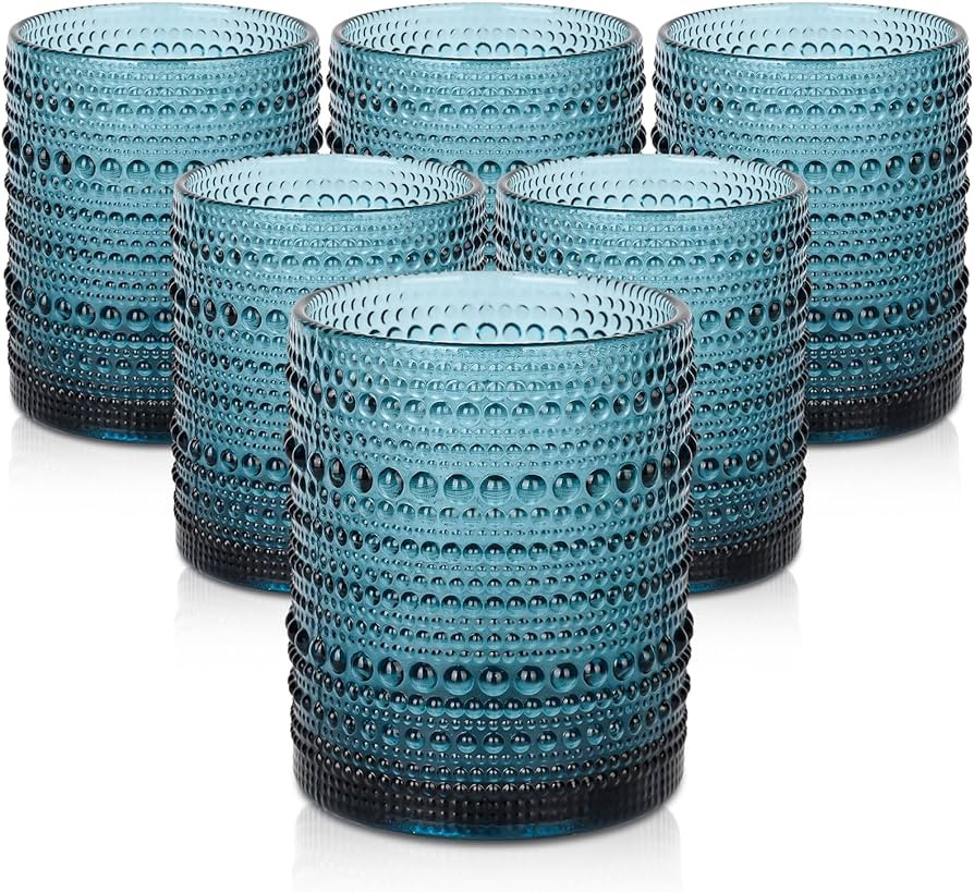 Vintage Glassware Drinking Glasses Set of 6,12 oz Hobnail Glass Cups,Embossed Blue Water Tumbler,... | Amazon (US)