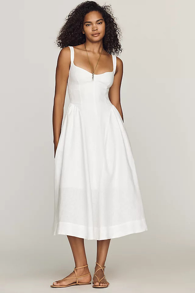 Birdie 100% Linen Midi Dress | Anthropologie (US)