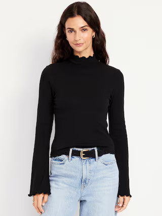 Mock-Neck Lettuce-Edge Rib Top | Old Navy (US)