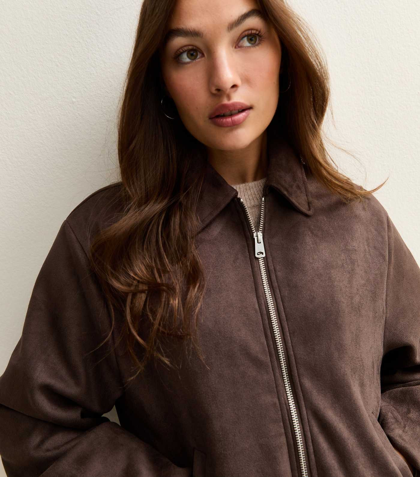 Brown Faux Suede Bubblehem Bomber Jacket | New Look | New Look (UK)