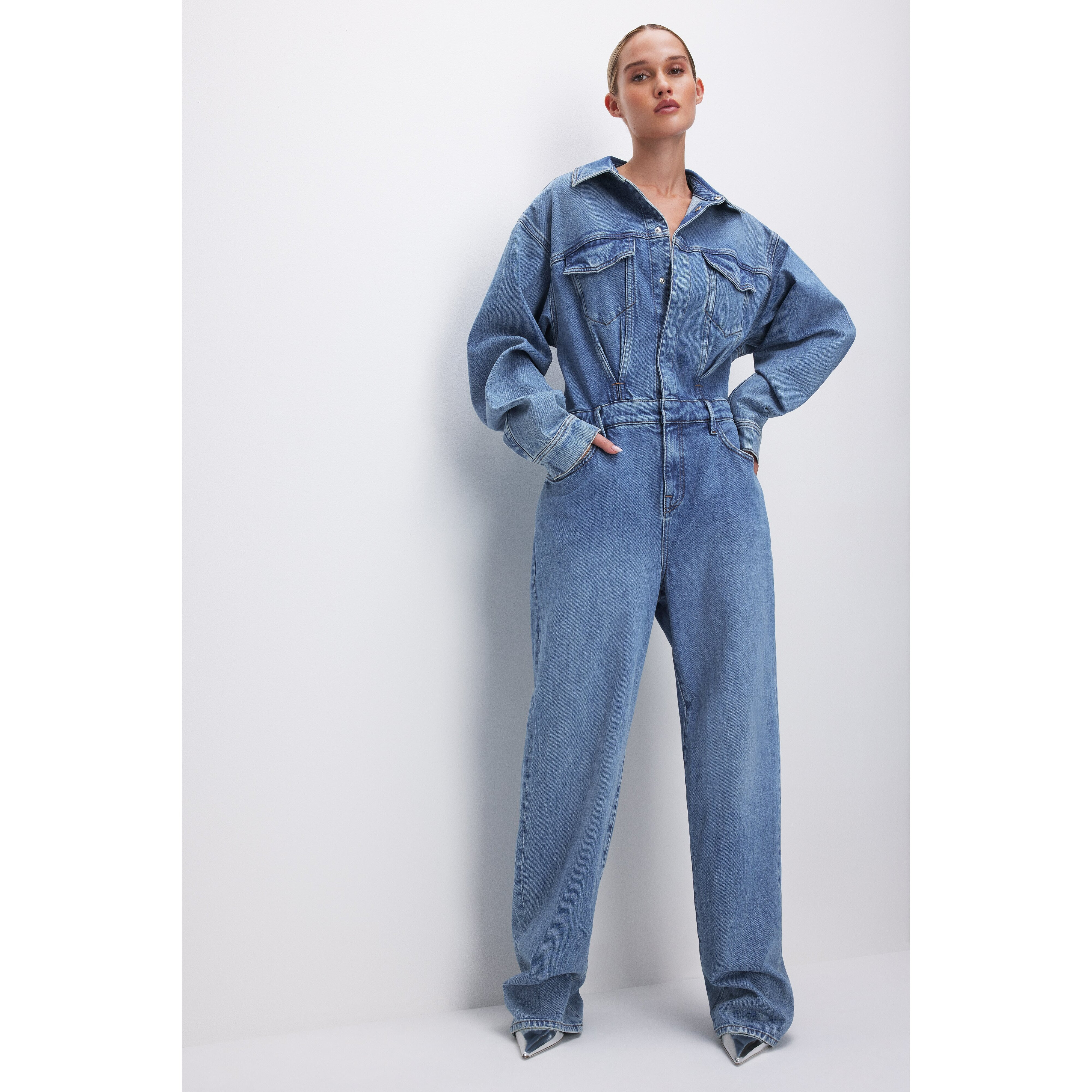 Women's OverSized Denim Jumpsuit | Indigo, Size Large/XL | Good American by Khlo� Kardashian | Good American