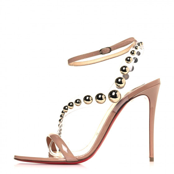 CHRISTIAN LOUBOUTIN Patent PVC Corinetta 100 Sandals 38 Nude | Fashionphile