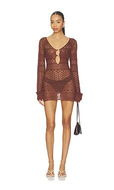SNDYS Shani Crochet Mini Dress in Chocolate from Revolve.com | Revolve Clothing (Global)