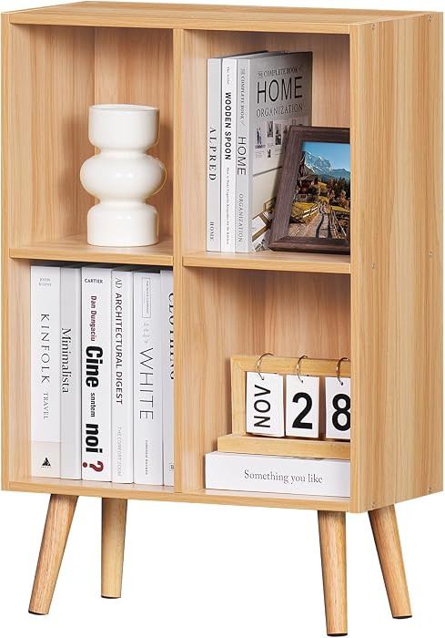 LEYAOYAO 4 Cube Bookshelf, 2-Tier Bookcase with Legs, Natural Kids Book Shelf Cute Storage Organi... | Amazon (US)