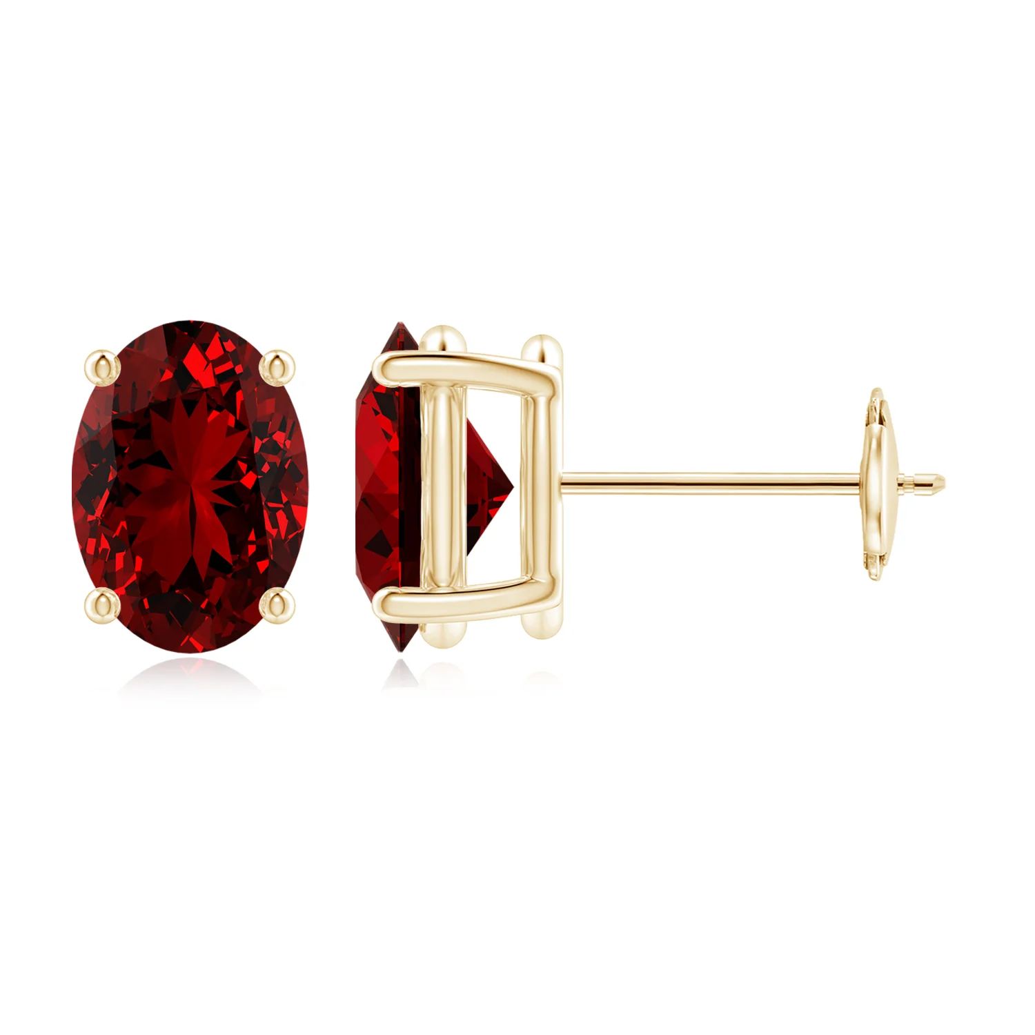 Lab-Grown Prong-Set Solitaire Oval Ruby Stud Earrings | Angara US