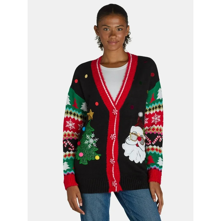 Holiday Time Embellished Cardigan Sweater, Women's, Sizes XS-XXXL - Walmart.com | Walmart (US)
