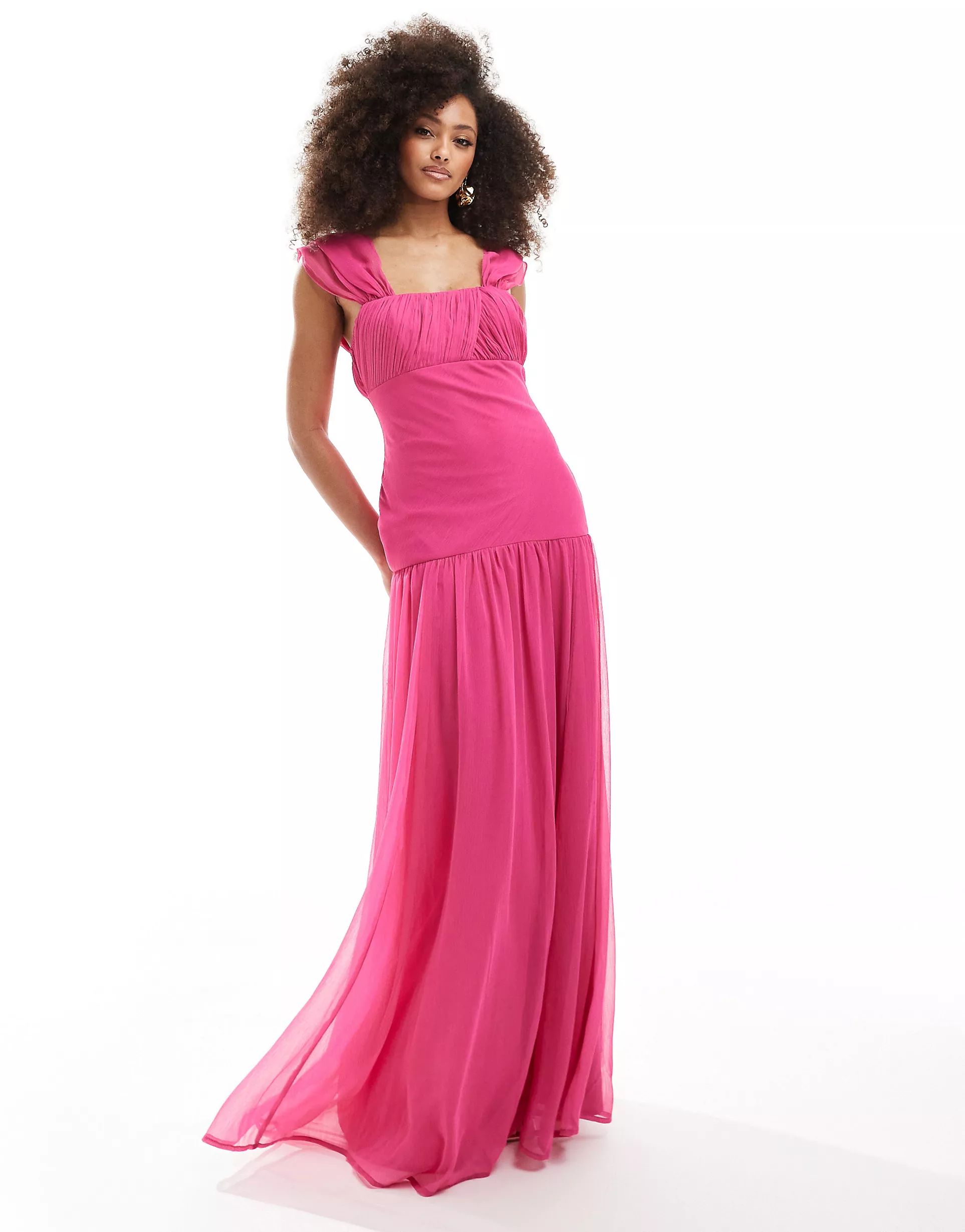 ASOS DESIGN drape off shoulder dropped waist maxi dress in fuchsia pink  | ASOS | ASOS (Global)