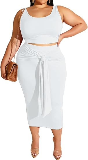 Plus Size Women 2 Piece Outfits Sets Sexy Tracksuit Midi Dress,Sleeveless Tank Top Bodycon Skirts... | Amazon (US)