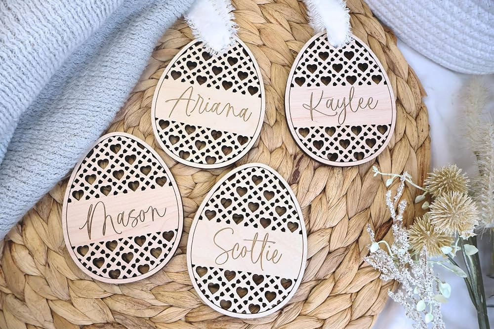 Personalized Easter Egg Basket Tag, Engraved Boy Or Girl Easter Basket Ornament, Wooden Placecard... | Amazon (US)