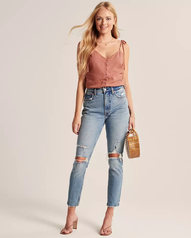 Linen-Blend Button-Up Cami | Abercrombie & Fitch (US)