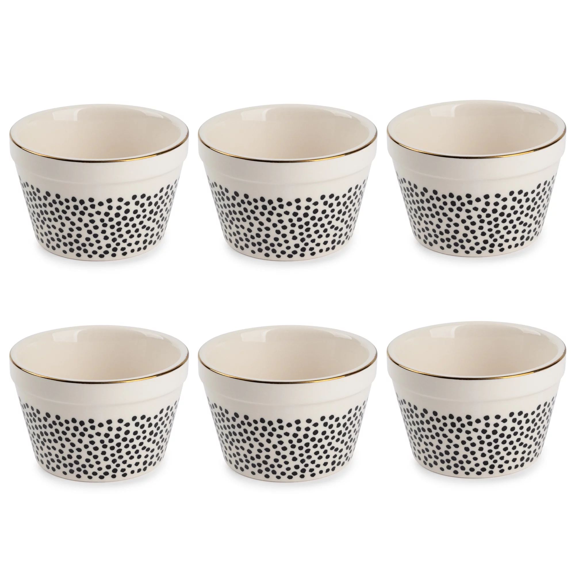 Thyme & Table Stoneware Ramekin, Black & White Dot, 6-Piece Set - Walmart.com | Walmart (US)