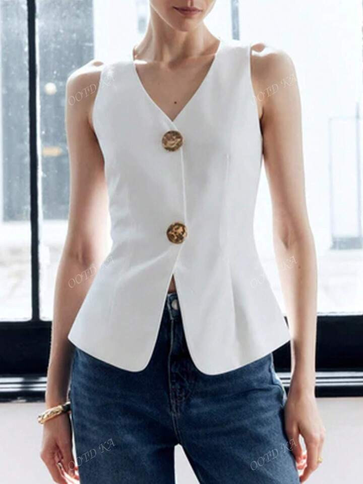 Women's Sleeveless Tops Women's Stylish Button Down Vests Spring And Summer Business Slim Fit Off... | SHEIN