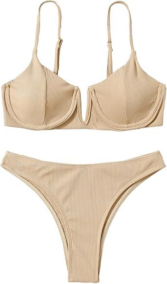 SheIn Women's 2 Piece Bikini Set High Cut Push Up Underwire Bra Bathing Suit | Amazon (CA)