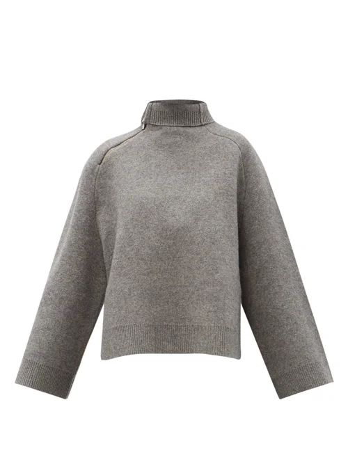 Totême - Roll-neck Zip-shoulder Wool-blend Sweater - Womens - Light Grey | Matches (US)