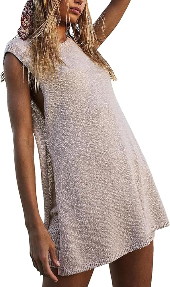 Women Summer Knitted Sweater Set 2 Piece Casual Lounge Set Sleeveless Split Tank Top Shorts Outfi... | Amazon (US)