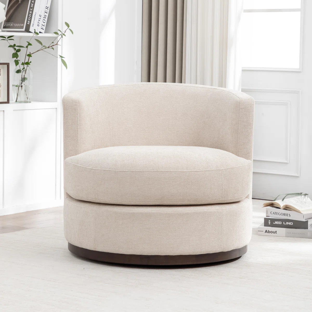 Arabella Upholstered Fabric Swivel Solid Wood Barrel Chair | Wayfair North America