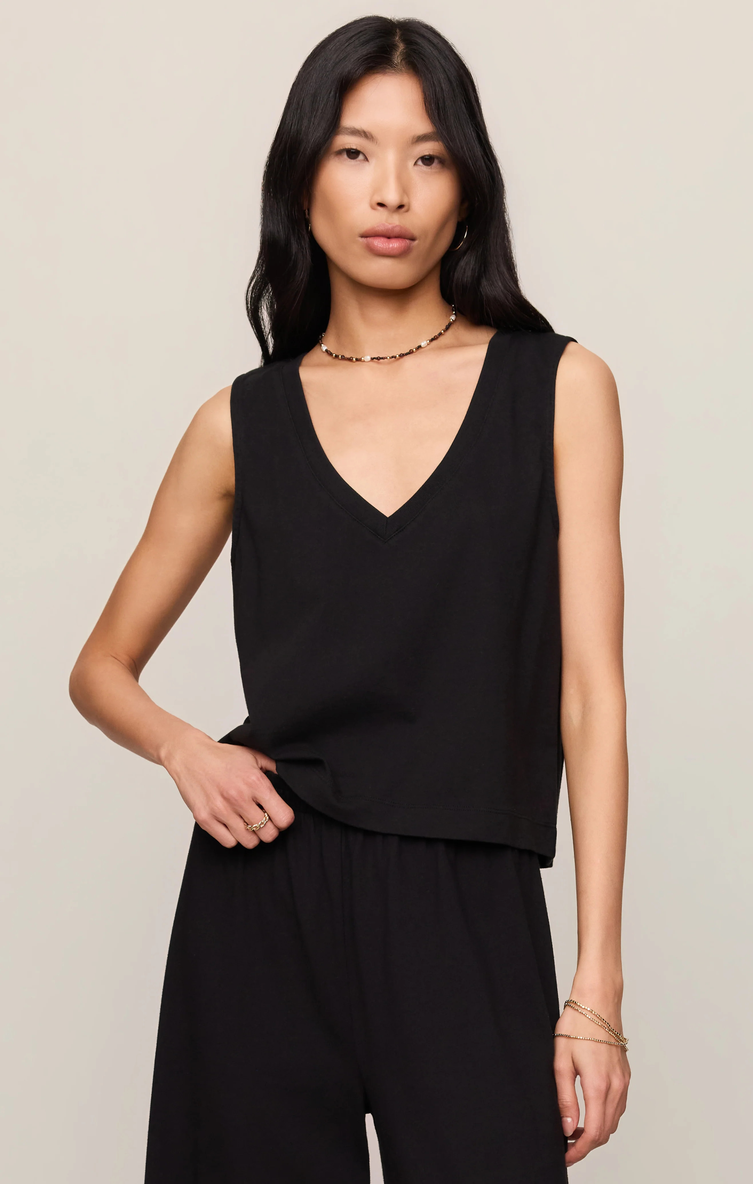 Sloane V-Neck Cotton Jersey Tank - True Black / Small | Z Supply