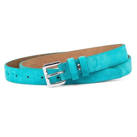 Turquoise belts for women Italian suede belt Skinny belt Thin womens belts 1 inch 25 mm | Etsy (US)