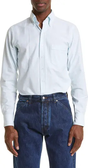 Drake's Ticking Stripe Oxford Cotton Button-Down Shirt | Nordstrom | Nordstrom