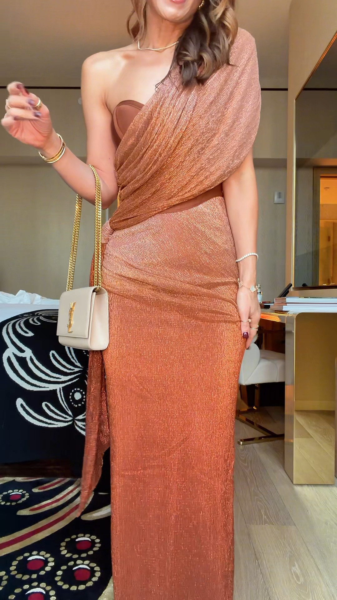 My dress for NYFW! Would be gorgeous for a wedding or fancy event. Wearing XS + comes in 3 colors. Fall wedding guest. Winter wedding guest. Formal dress. Black-tie optional dress. Gold heels are TTS. Party dress. Party outfit.

#LTKgrwm #LTKNYFW #LTKWedding