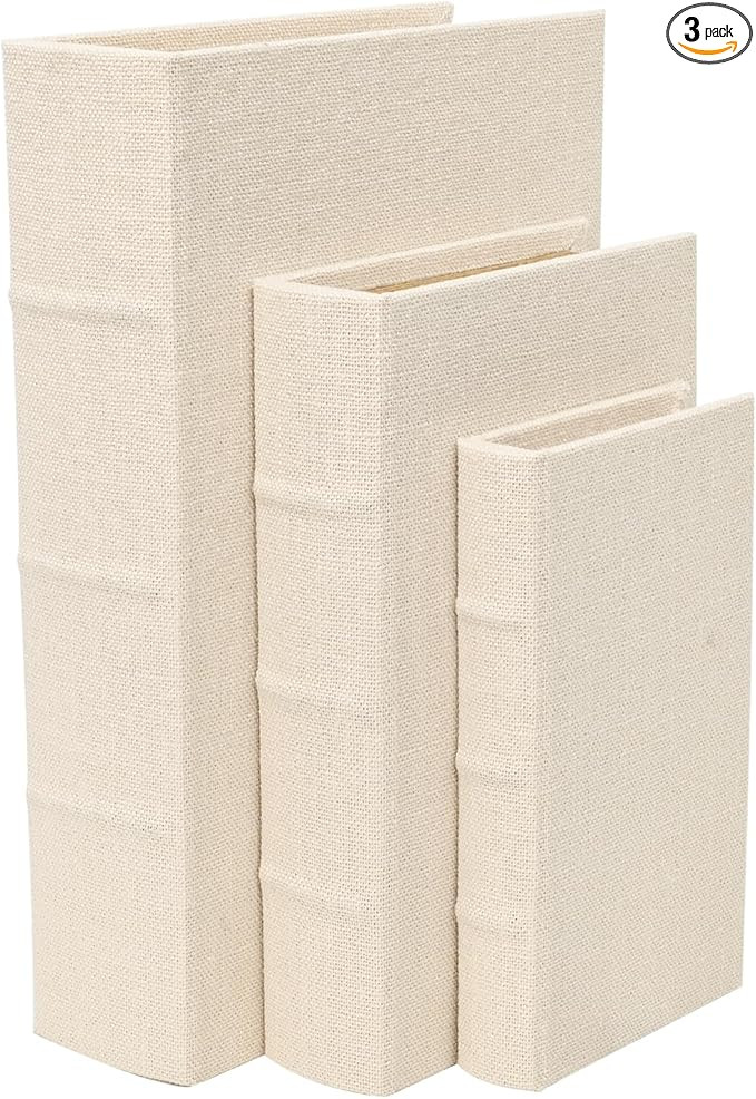 Decorative Book Boxes Set of 3 – Modern Faux Linen & Wood Hidden Storage for Coffee Table – S... | Amazon (US)