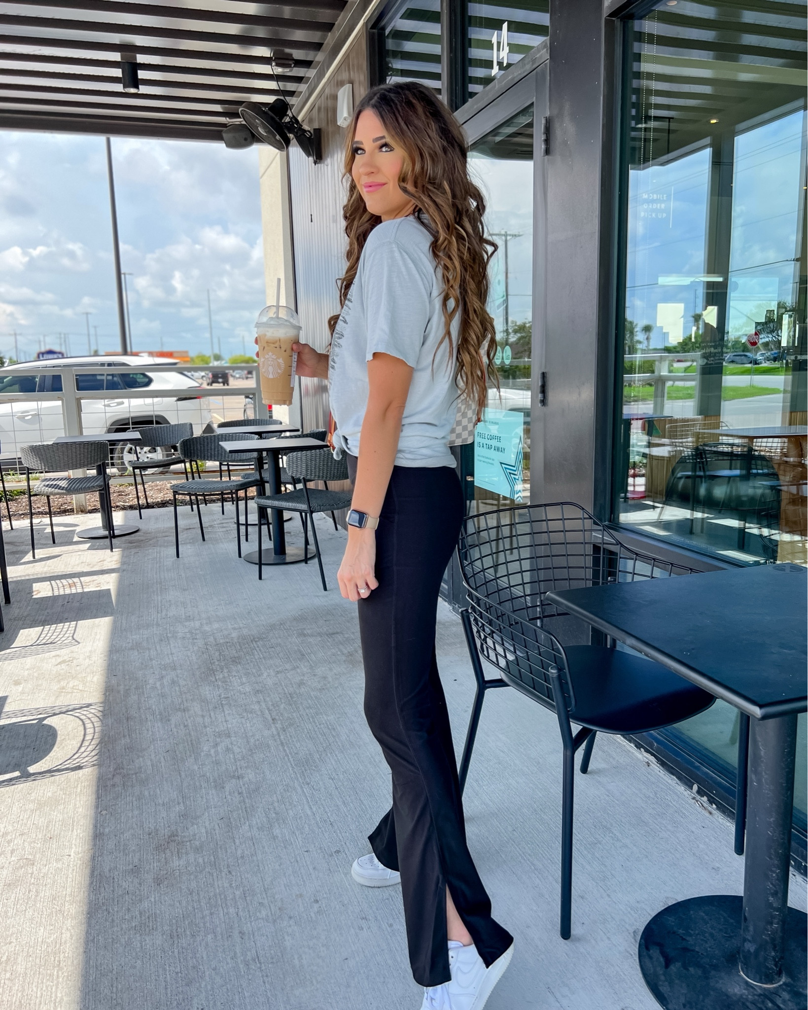 Black flare leggings with slits size small
Grey distressed graphic tee with destruction size small
Code JULES10 

#LTKunder50 #LTKfit #LTKSeasonal