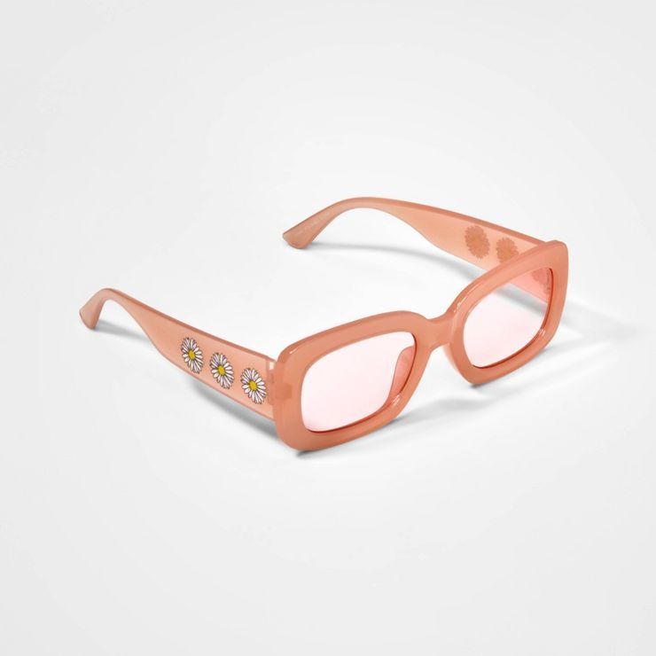 Girls' Daisy Print Rectangle Sunglasses - art class™ Pink | Target