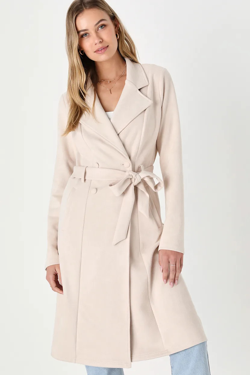 Chic Calling Beige Suede Trench Coat | Lulus