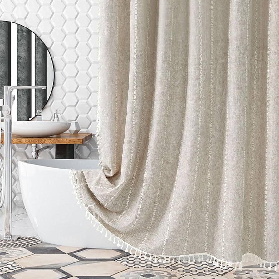 BESBESME Cream Boho Farmhouse Shower Curtain, 72" x 84" Heavy Duty Linen Modern Chic Bathroom Sho... | Amazon (US)