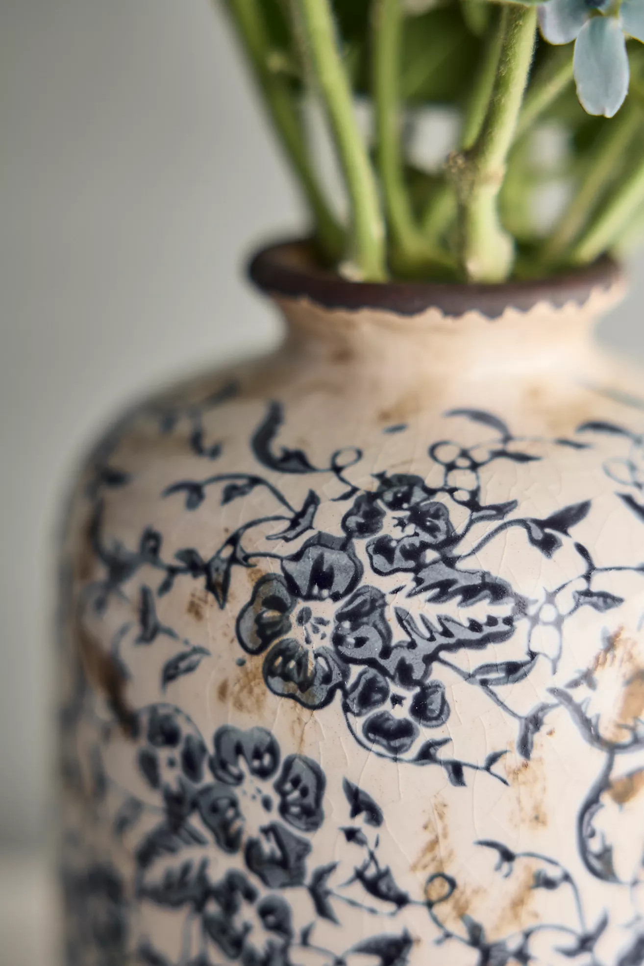 Blue Floral Ceramic Vase, Round | Anthropologie (US)