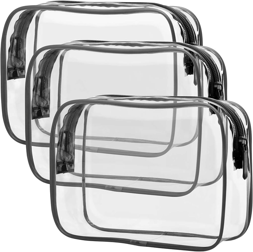 Clear Toiletry Bag, Packism 3 Pack TSA Approved Toiletry Bag Quart Size Bag, Travel Makeup Cosmetic  | Amazon (US)