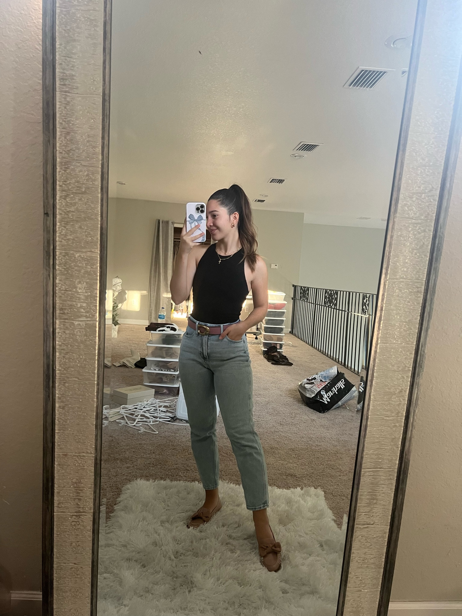 Classic Style Outfit Inspiration: black tank bodysuit, straight leg jeans, pink leather Coach belt (linked a similar affordable version too), pink bow loafers (also linking pink bow ballet flats), Bottega Veneta gold earrings dupe, and a gold necklace. Xoxo, Lauren 

fall fashion 2024 / fall outfits 2024 /cold fall outfits women / otk booties / fall outfit inspo / fall outfit ideas / date night outfit/ womens fall outfits / fall outfit inspirations / cute fall outfits / casual fall outfits / fall fashion 2024 / fall fashion trends / womens fall fashion / edgy fall fashion / early fall outfits / fall transition outfits / college fashion / college outfits / college class outfits / college fits / college girl / college style / college essentials / amazon college outfits / back to college outfits / back to school college outfits / college tops / Neutral fashion / neutral outfit / Clean girl aesthetic / clean girl outfit / Pinterest aesthetic / Pinterest outfit / that girl outfit / that girl aesthetic / fall outfits amazon / amazon fall outfits / fall fashion amazon / fall fashion 2024 amazon / amazon fall fashion / fall amazon fashion / amazon womens fall  fashion / amazon womens fashion fall / amazon fashion / amazon fashion finds / amazon womens fashion #ootdguide  