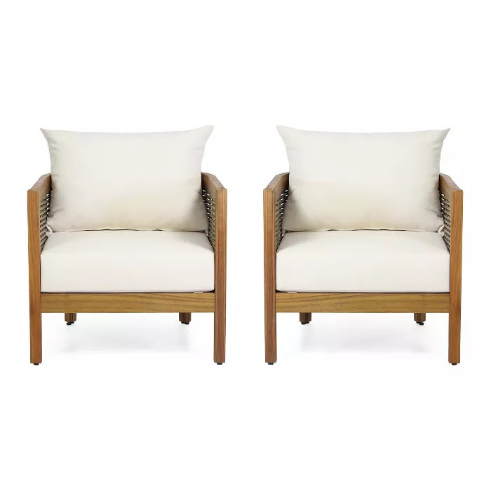 Burchett 2pk Outdoor Acacia Wood Club Chairs with Cushions - Teak/Brown/Beige - Christopher Knigh... | Target