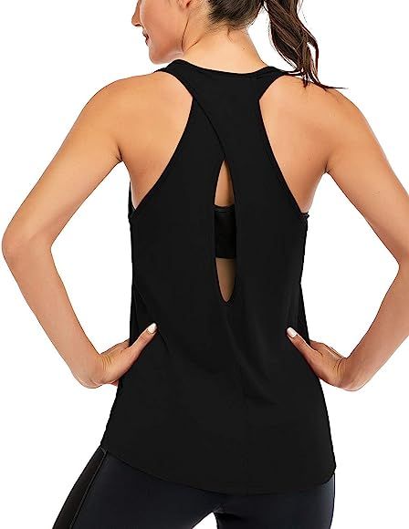ICTIVE Womens Cross Backless Workout Tops for Women Racerback Tank Tops Open Back Running Tank Tops  | Amazon (US)