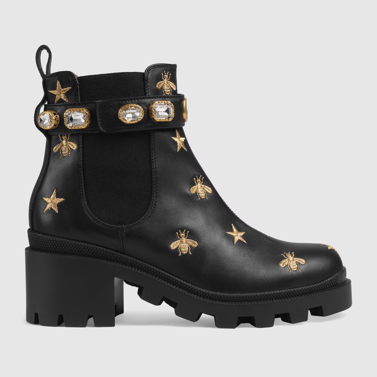 Embroidered leather ankle boot with belt | Gucci (US)