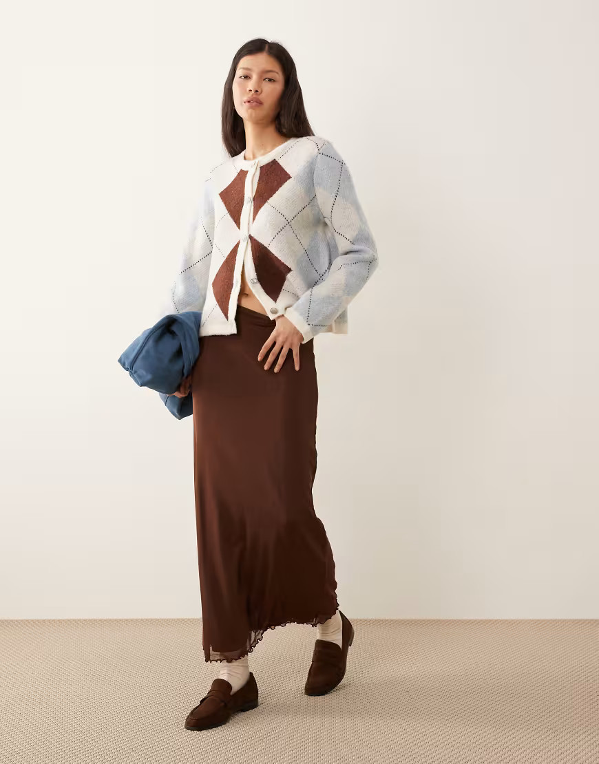 ASOS DESIGN mesh midi skirt in chocolate-Brown | ASOS (Global)