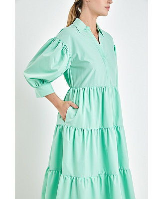 Women's V-neckline Puff Sleeve Midi Dress | Macy's