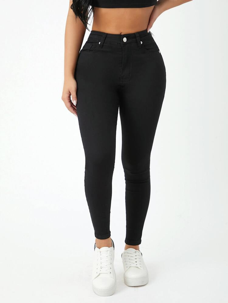 SHEIN PETITE Slant Pocket Skinny Jeans | SHEIN